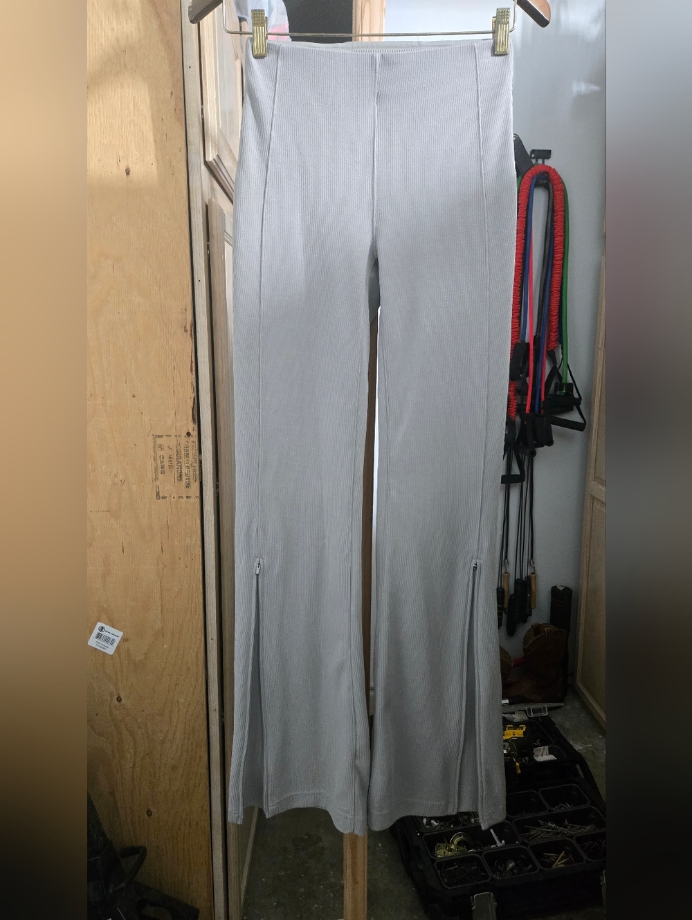 lululemon athletica Light Gray Wide-Leg Ribbed Pants with Hem Zips